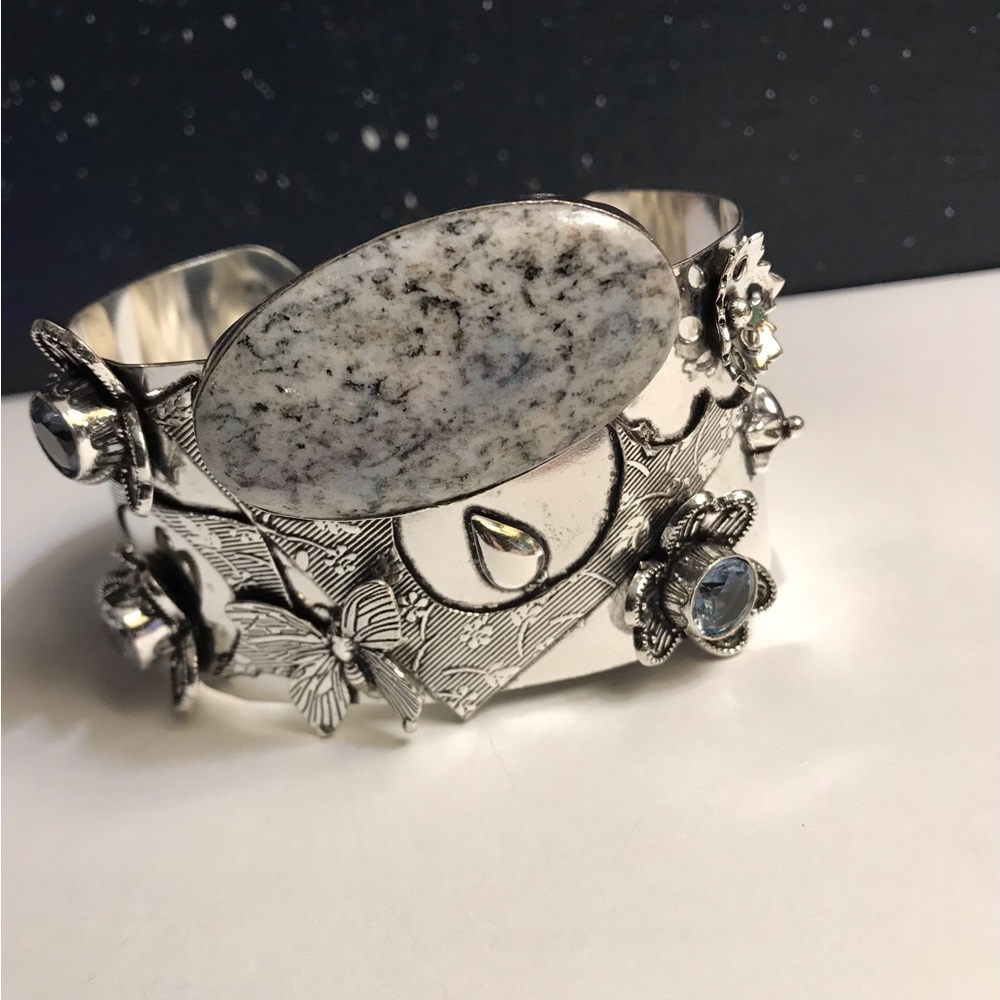 Stunning 925 Sterling Silver K2 Jasper Blue Topaz Cuff Bracelet.